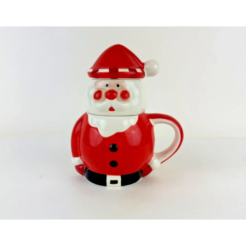 Pier 1 christmas Infuser Tea Santa Christmas Ho Ho Ho Saint Nick Red White Mug